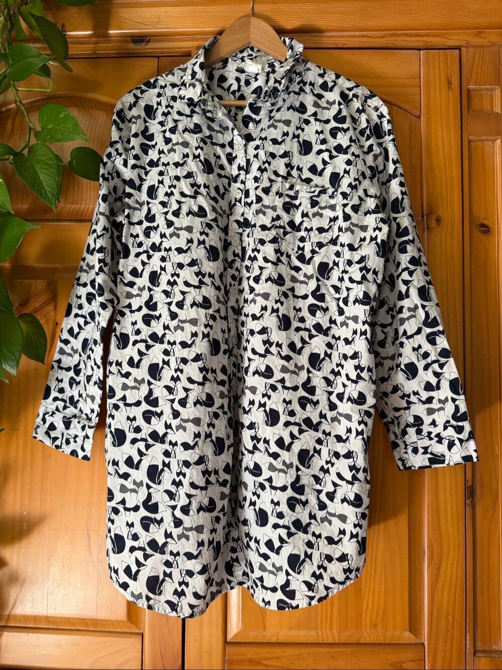 Sonoma Life + Style Fox Print Shirt Dress XL 100% Cotton Button Front